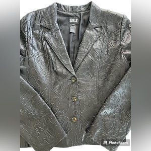 B&J Genuine Leather Jacket Black Stitched Size Large